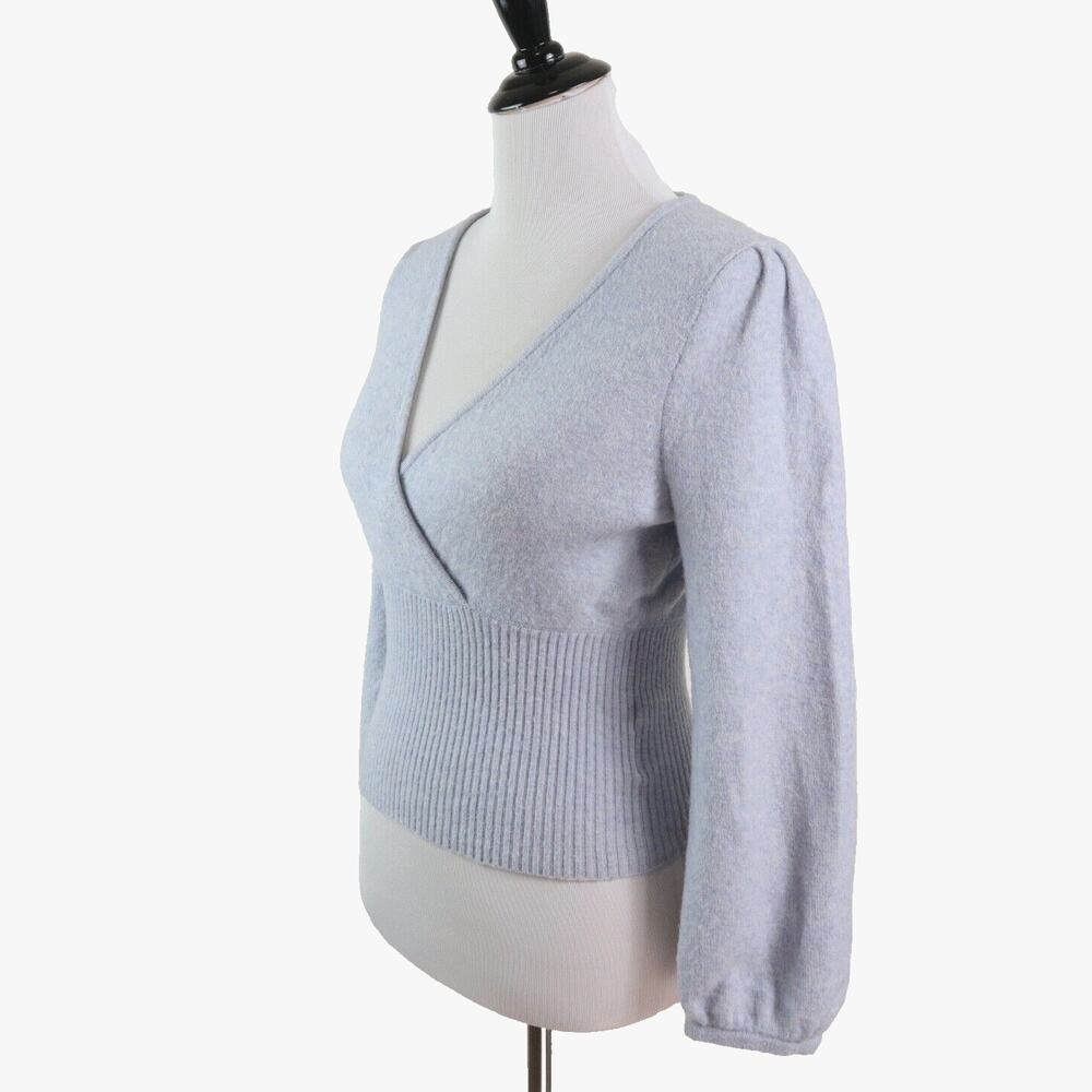 Madewell Size S Merino Wool Blend Sweater Cozy Yarn Surplice Blue